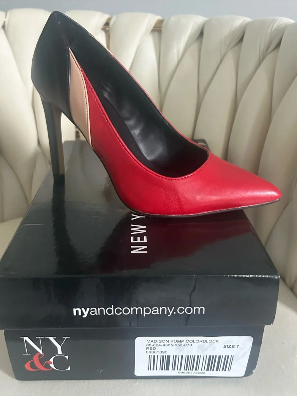 New York & Company Red and Black Pointed-Toe Stiletto Pump